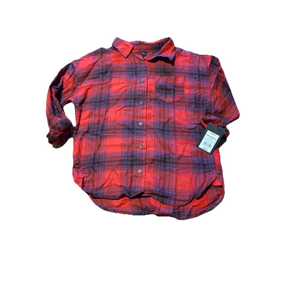 Boys Red Plaid Collared Button Up Long Sleeve Shirt Size S 6-7 NWT